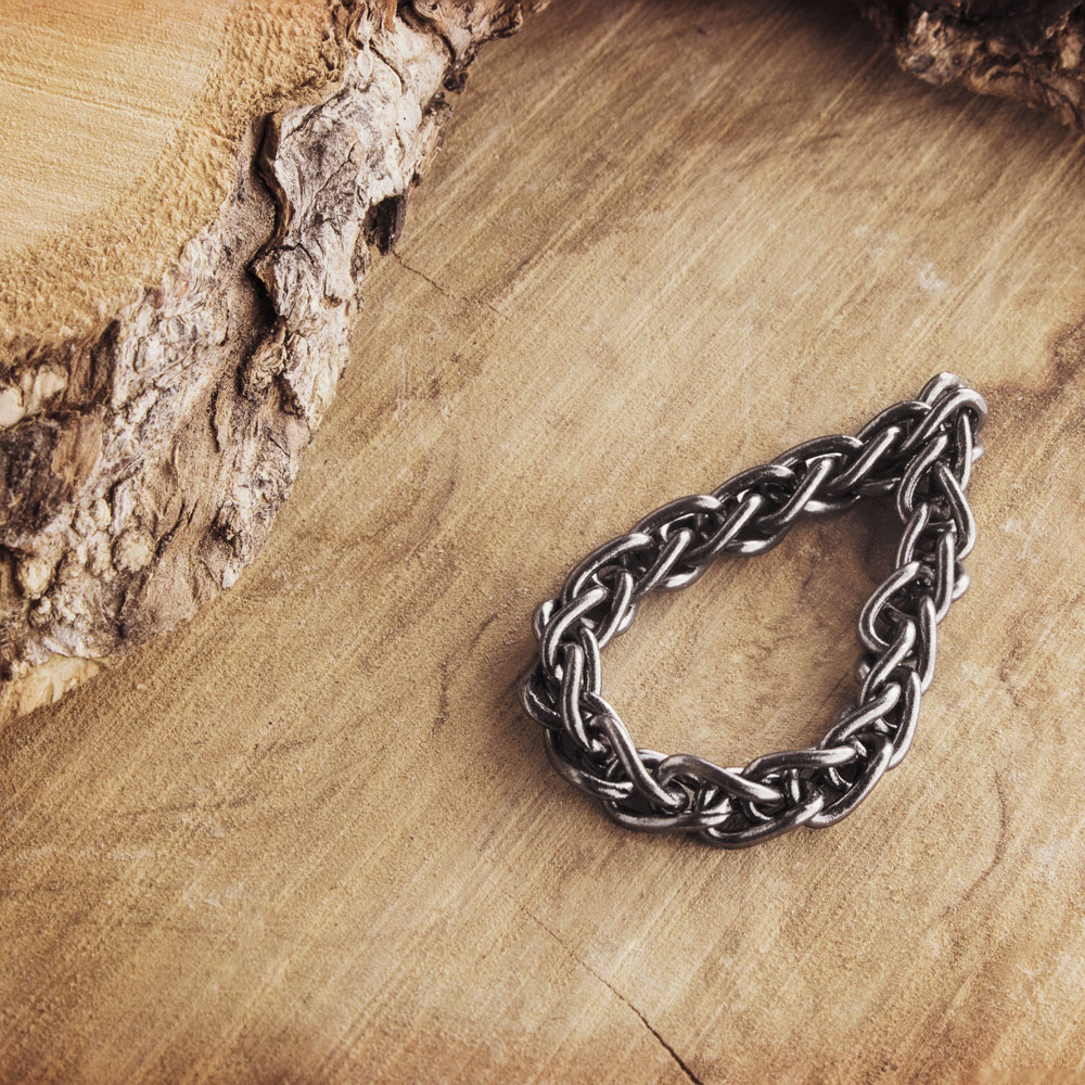 Thick Wheat Chain Ring in Oxidized Solid Silver (Spiga Chain)