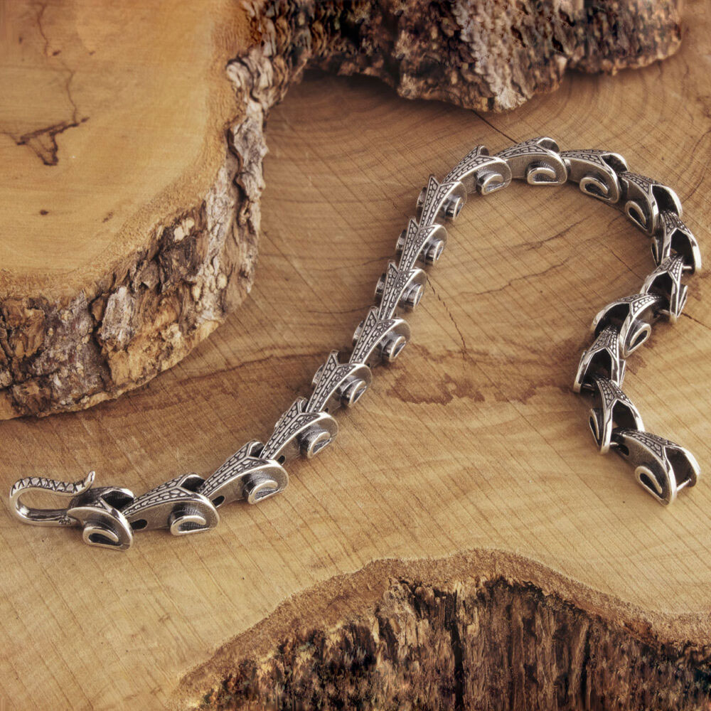 Silver Chain Bracelet with Dragon Style Links