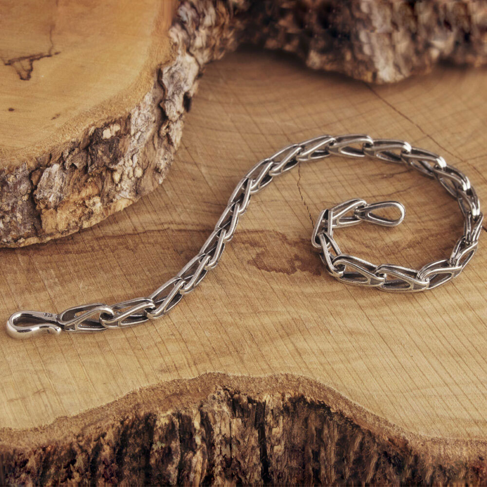 Simple Silver Chain Bracelet with Curved Links