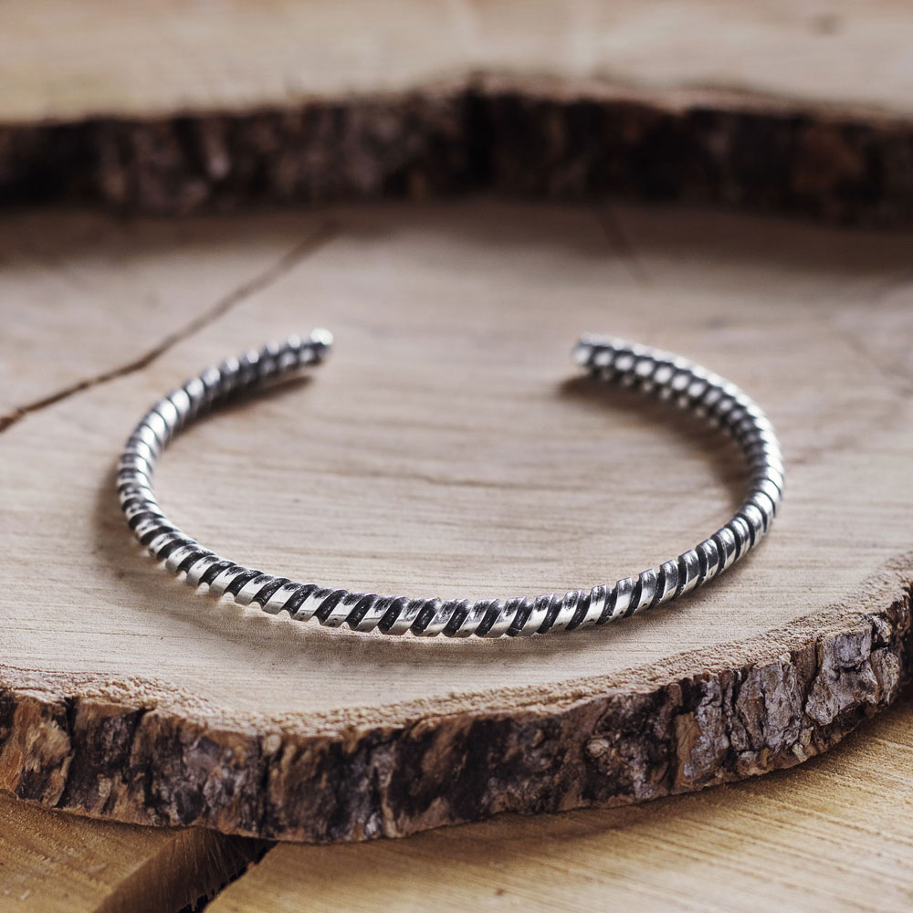 Spiral Patterned Cuff Bracelet in Oxidized Sterling Silver