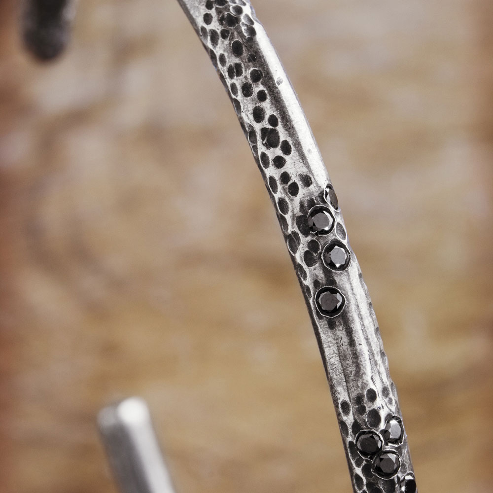 Oxidized Cuff Bracelet with Black Natural Diamonds