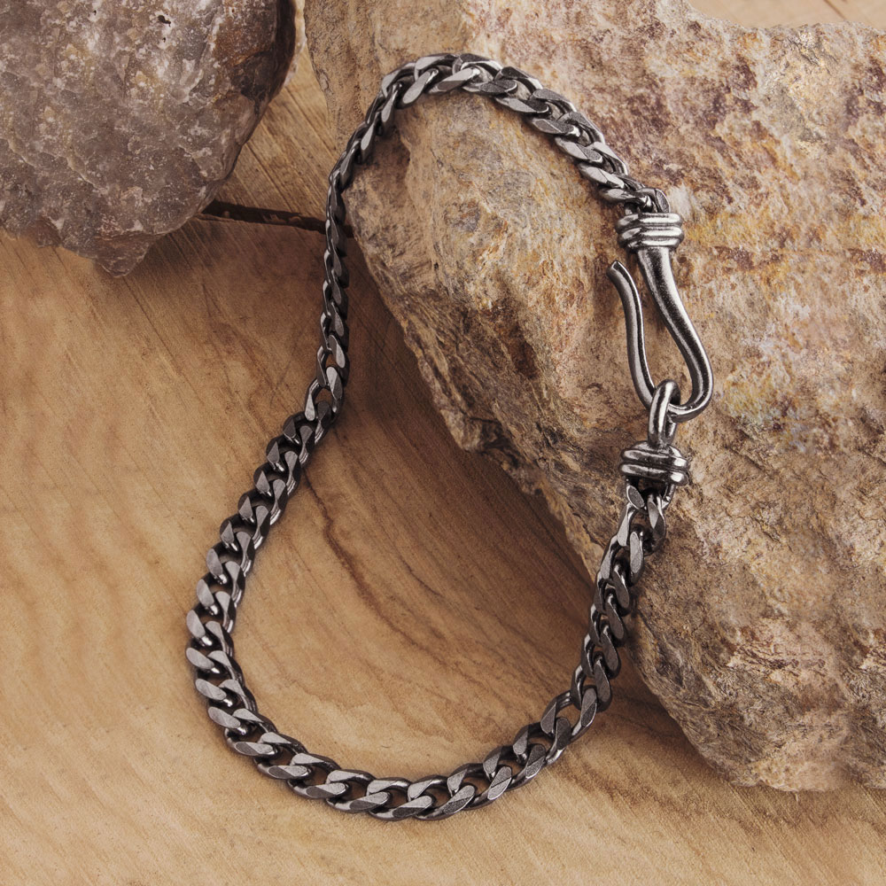 Oxidized Curb Chain Bracelet in Sterling Silver
