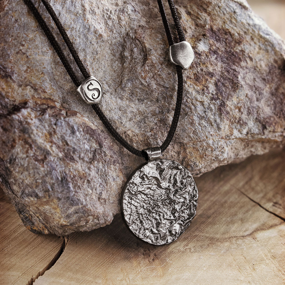 Small Disc Pendant Necklace in Oxidized Sterling Silver