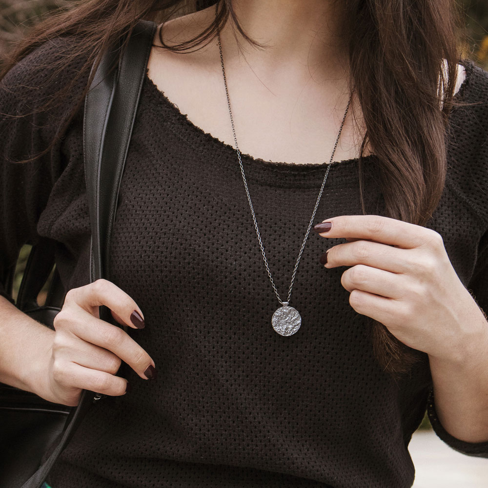 Small Disc Pendant Necklace in Oxidized Sterling Silver