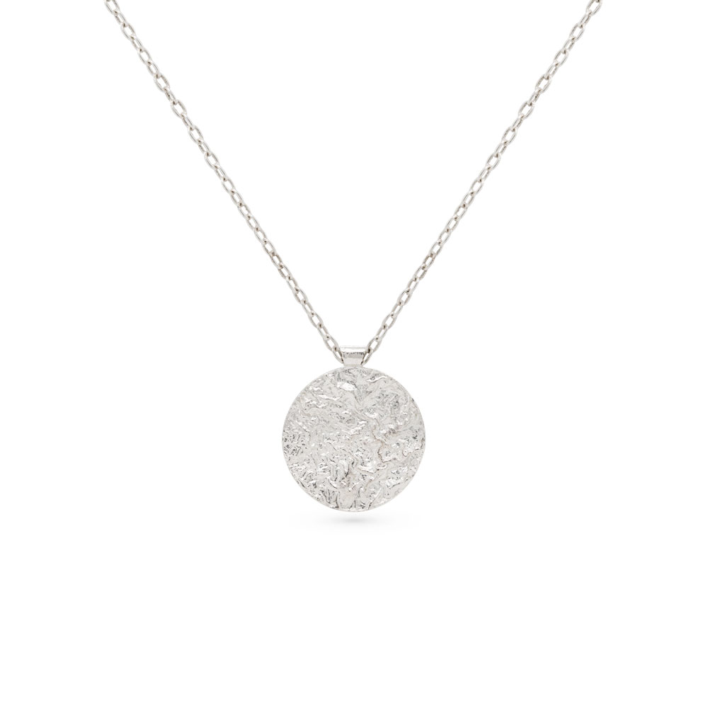 Small Circle Pendant with a Textured Surface in Sterling Silver