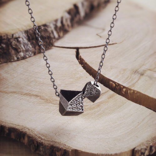 Double Polygon Pendant Necklace with a Hammered Surface