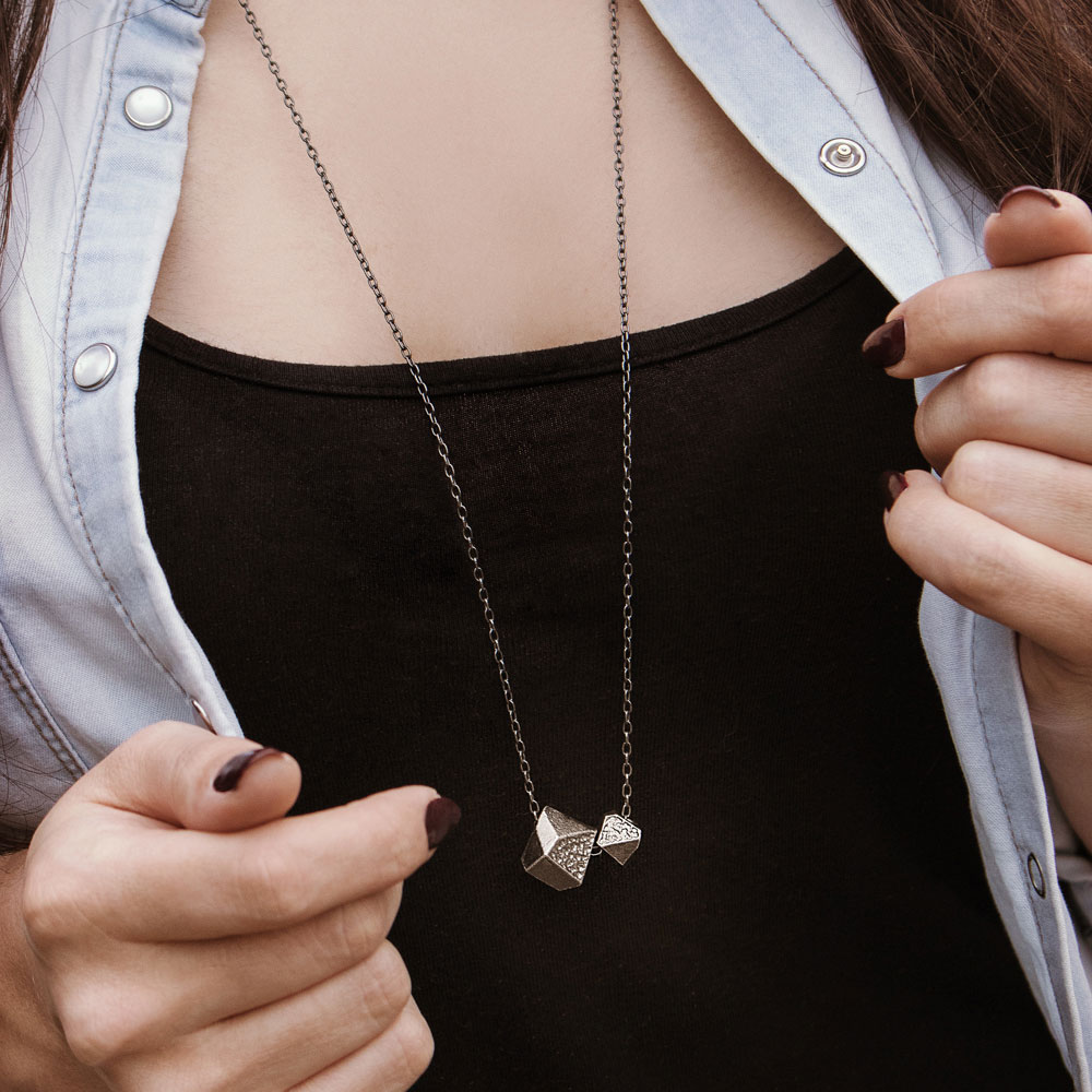 Double Polygon Pendant Necklace with a Hammered Surface
