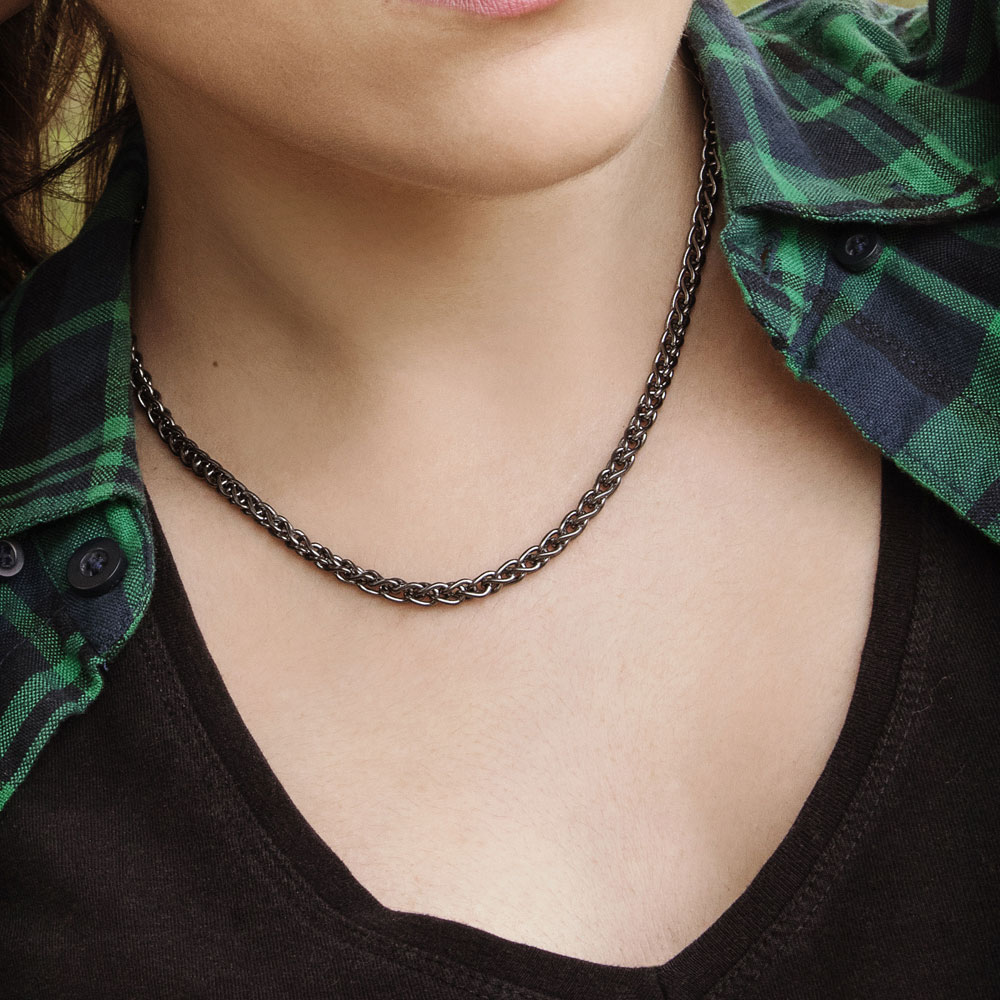Oxidized Wheat Chain Necklace in Sterling Silver (Spiga Chain)