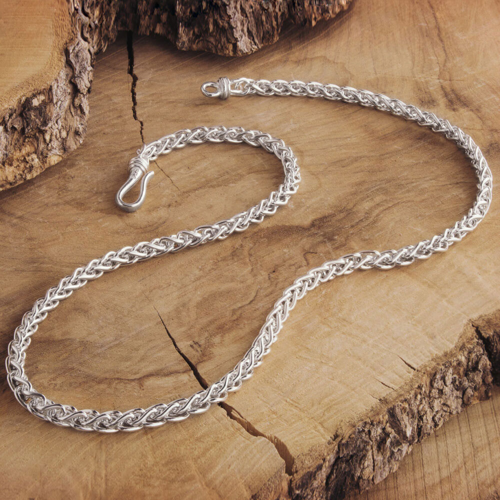 Thin Wheat Chain Necklace in Sterling Silver (Spiga Chain)
