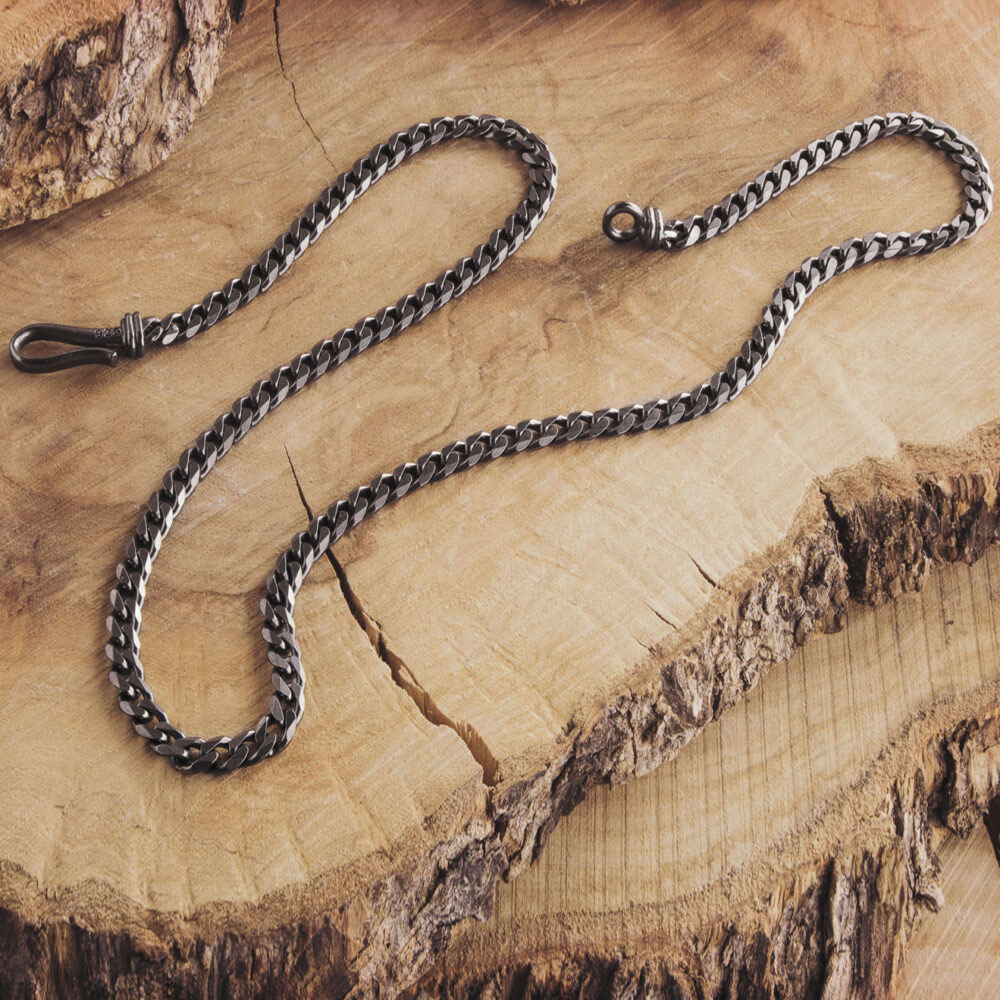 Thin Oxidized Curb Chain Necklace in Sterling Silver