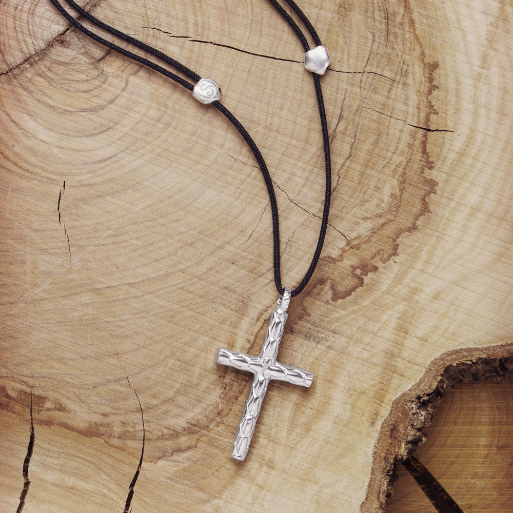 Silver Cross Necklace with a Textured Surface