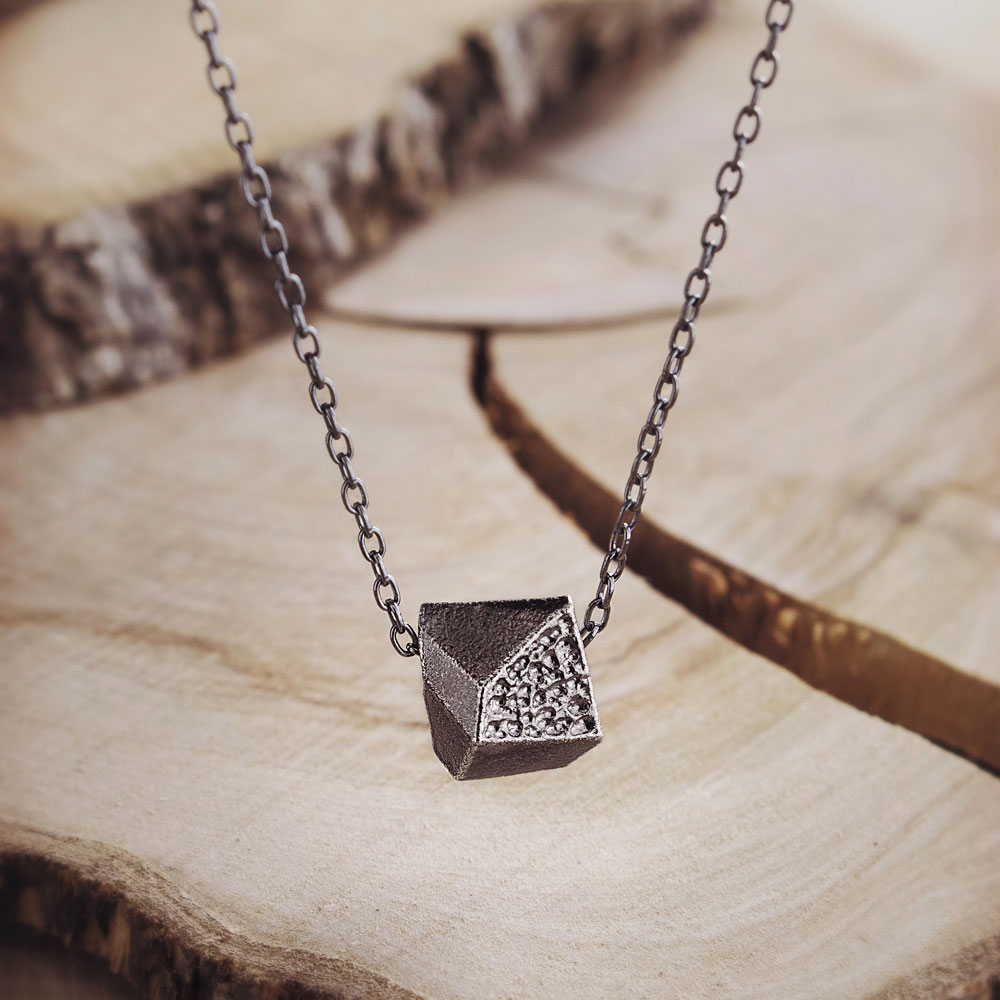Textured Polygonal Pendant in Oxidized Sterling Silver