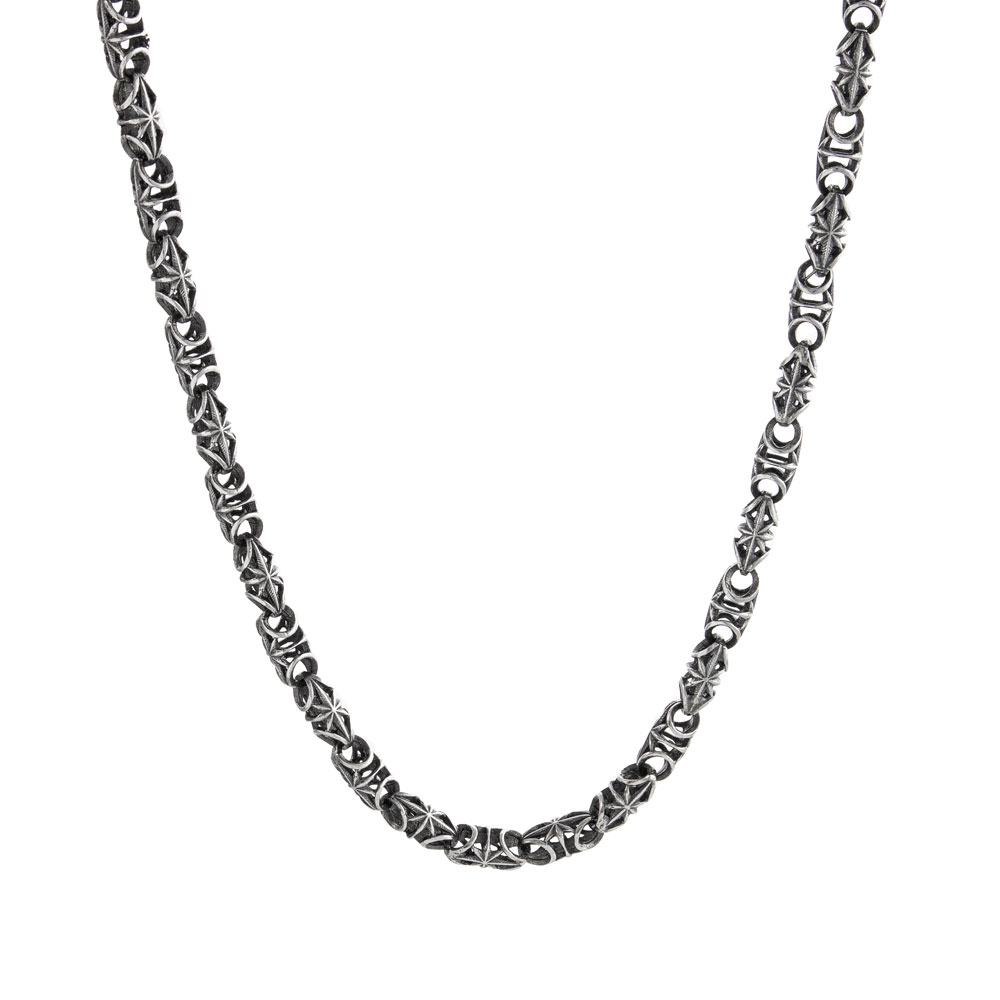 Oxidized Chain Necklace with Starry Silver Beads