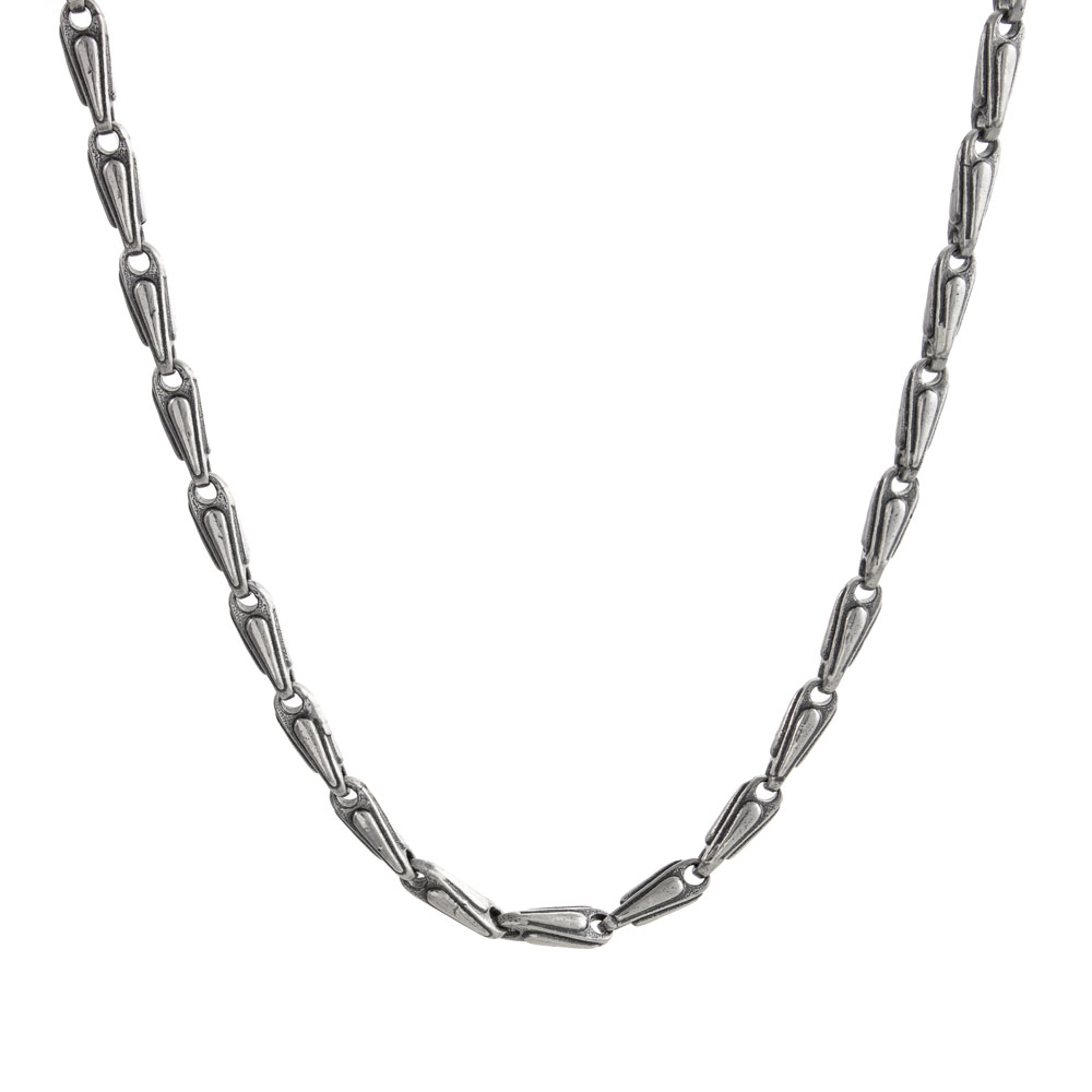 Sterling Silver Chain Necklace with Embossed Beads