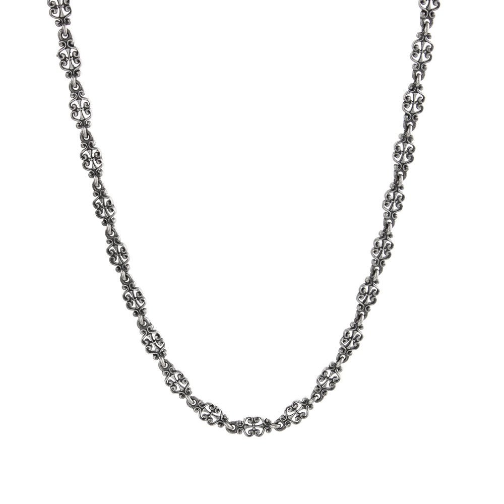 Chain Necklace with a Floral Pattern in Sterling Silver
