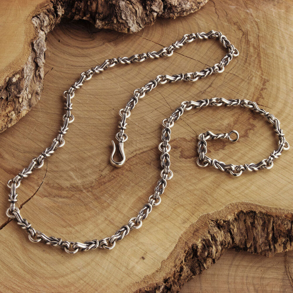Dark Silver Chain Necklace with Wire Knots