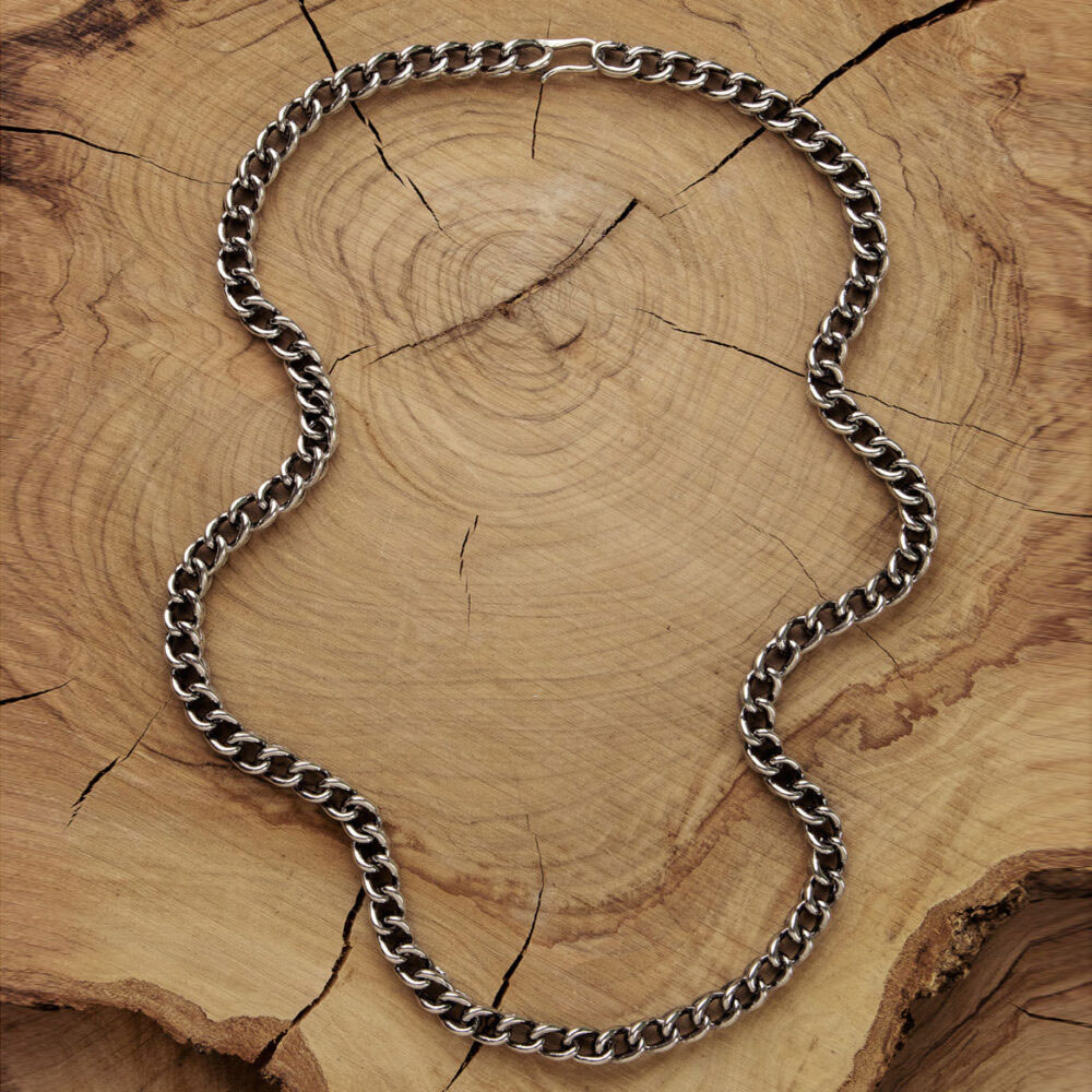 Thick Wheat Chain Necklace in Oxidized Sterling Silver