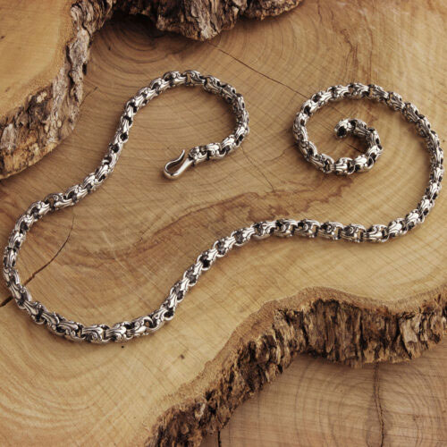 Silver Chain Necklace with Artisan Embossed Beads