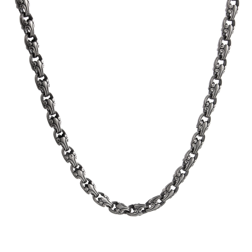 Silver Chain Necklace with Artisan Embossed Beads