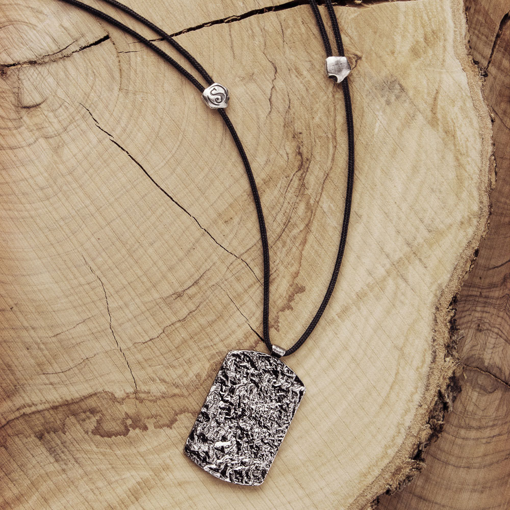 Men's Oxidized Sterling Silver Dog Tag Necklace in Black Hematite