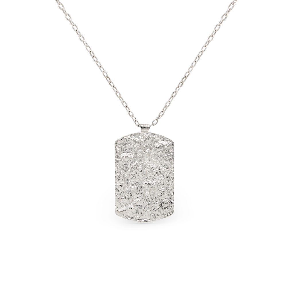 ID Style Pendant with a Textured Surface in Sterling Silver