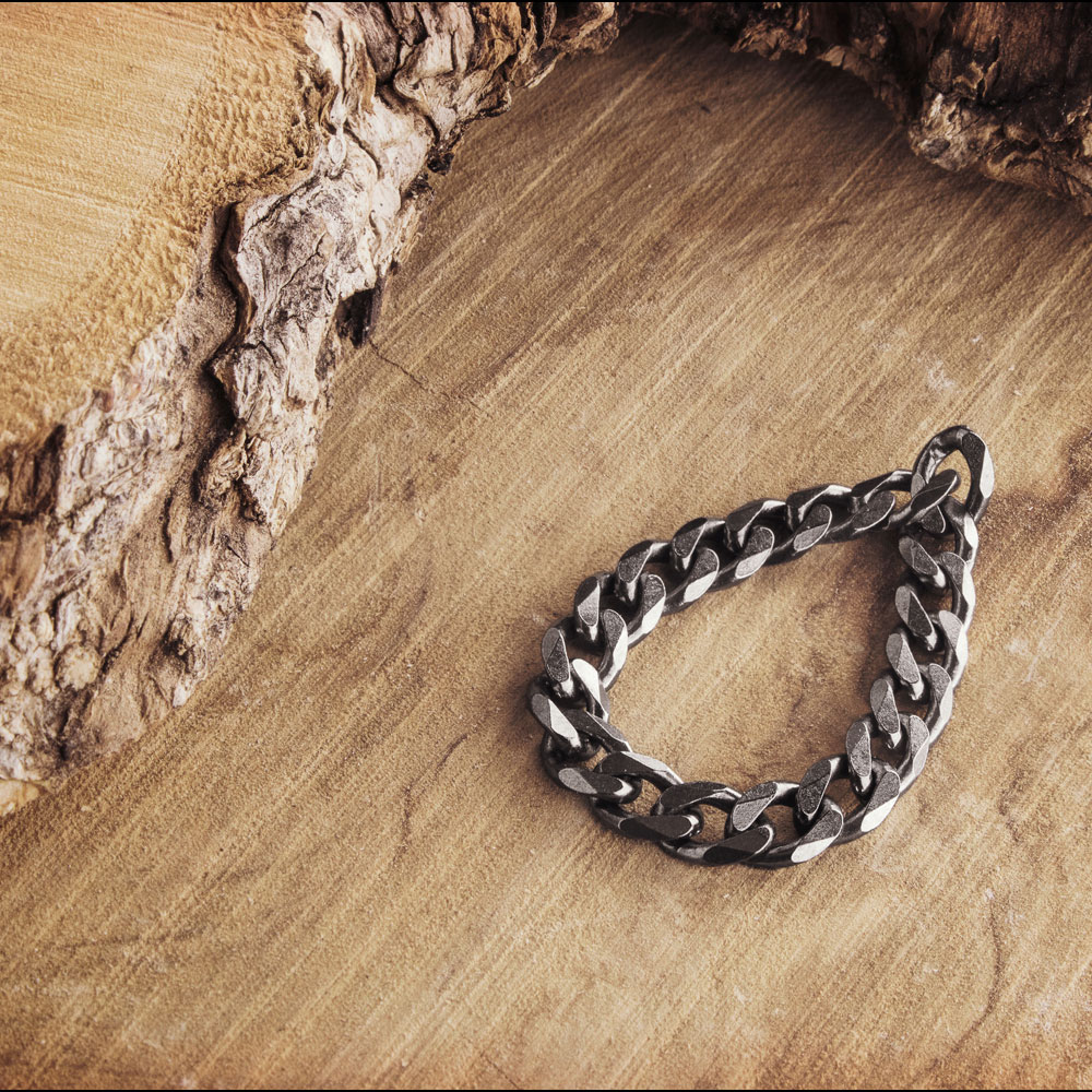 Thick Curb Chain Ring in Oxidized Strerling Silver