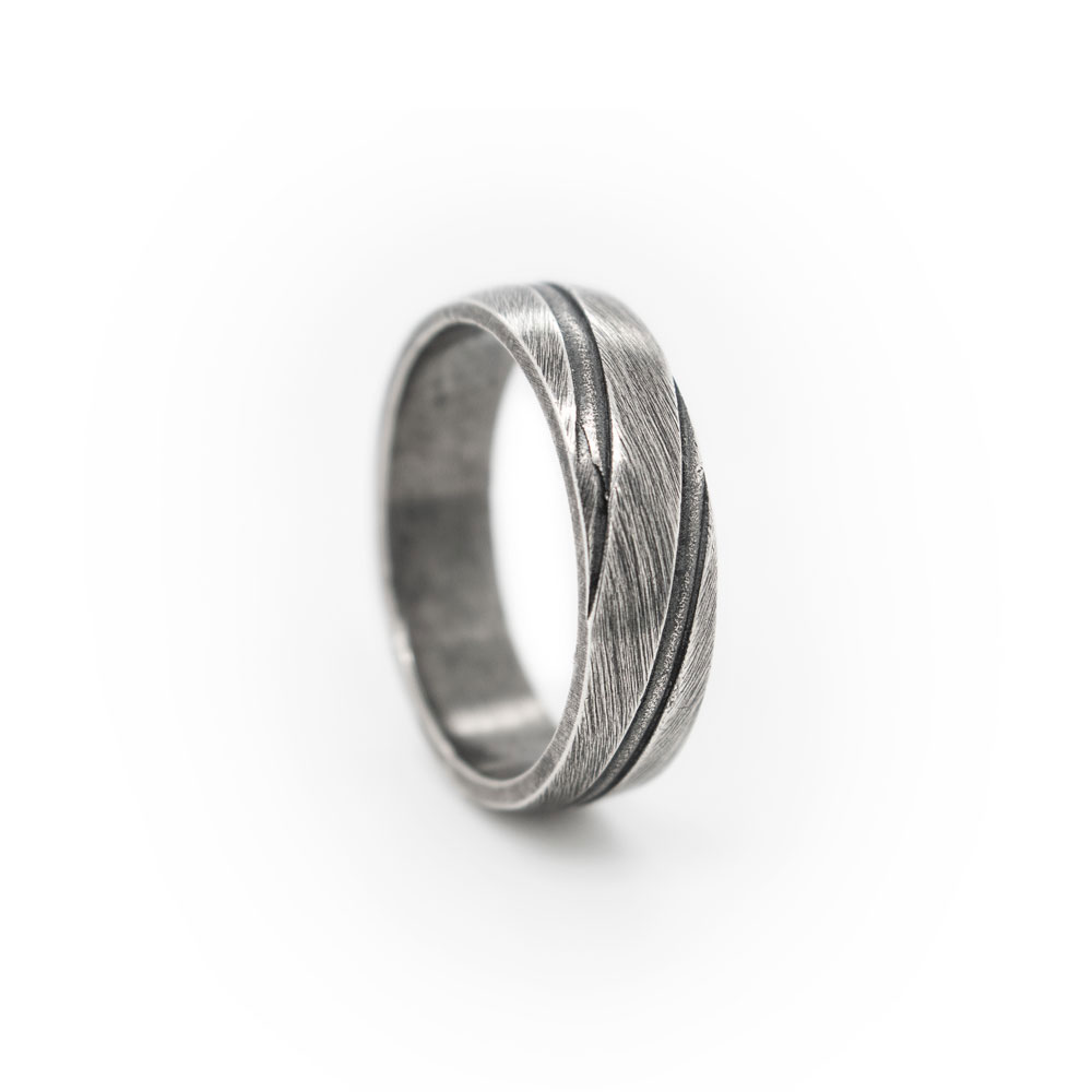 Geometric Engraved Band Ring in Oxidized Sterling Silver