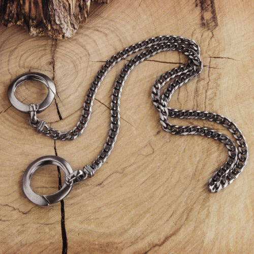 Thin Curb Chain for Wallets or Keys in Oxidized Sterling Silver