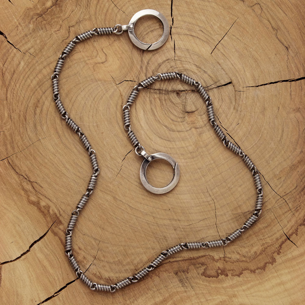 Chain for Wallets with Helical Coil Spring in Oxidized Silver