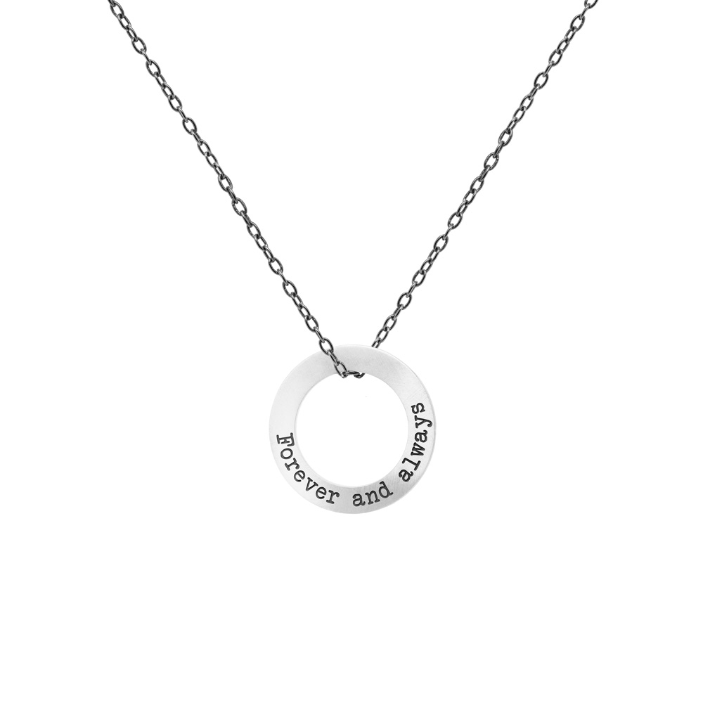 Sterling Silver Personalized Necklace with a Circle Pendant and a chain on a white background