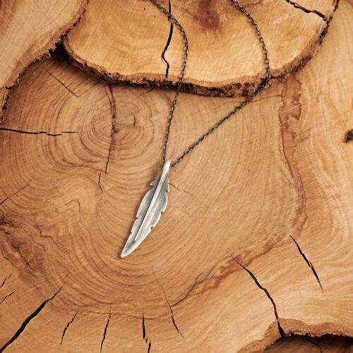 Silver Feather Pendant Necklace